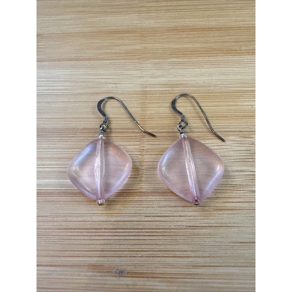 Pink Square Bead Pastel Vintage Unbranded Dangle Drop Earrings